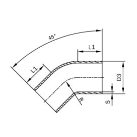 Piggable Bend 45° Series A 1 - 1.5D DIN
